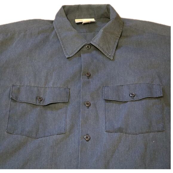 Dickies Navy Short Sleeve Button Work Uniform Shirt XXL Cotton Polyester Blend - Picture 2 of 8